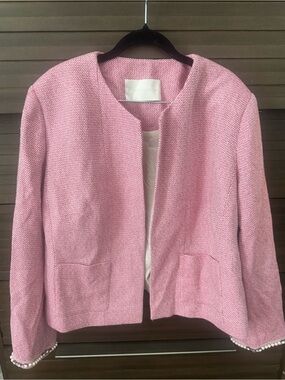 Beymen Collection Pink Tweed Jacket Pearl Rhinestone Trim Blazer Size 3